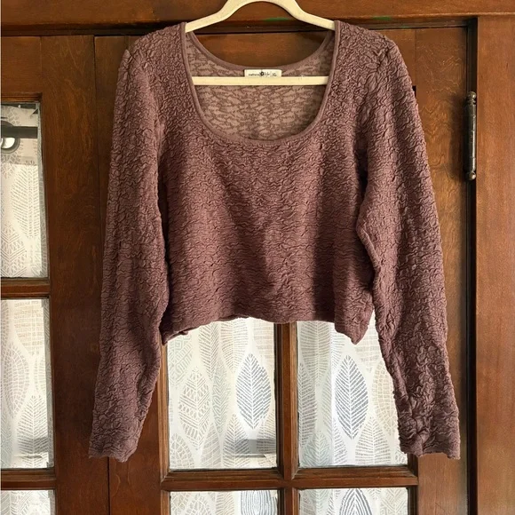 NATURAL LIFE Danielle Square Neck Textured Long Sleeve Top - Mauve Brown - Picture 4 of 8